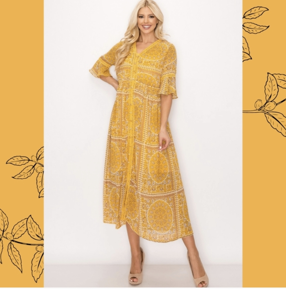 Yellow Patterned Women's Dress